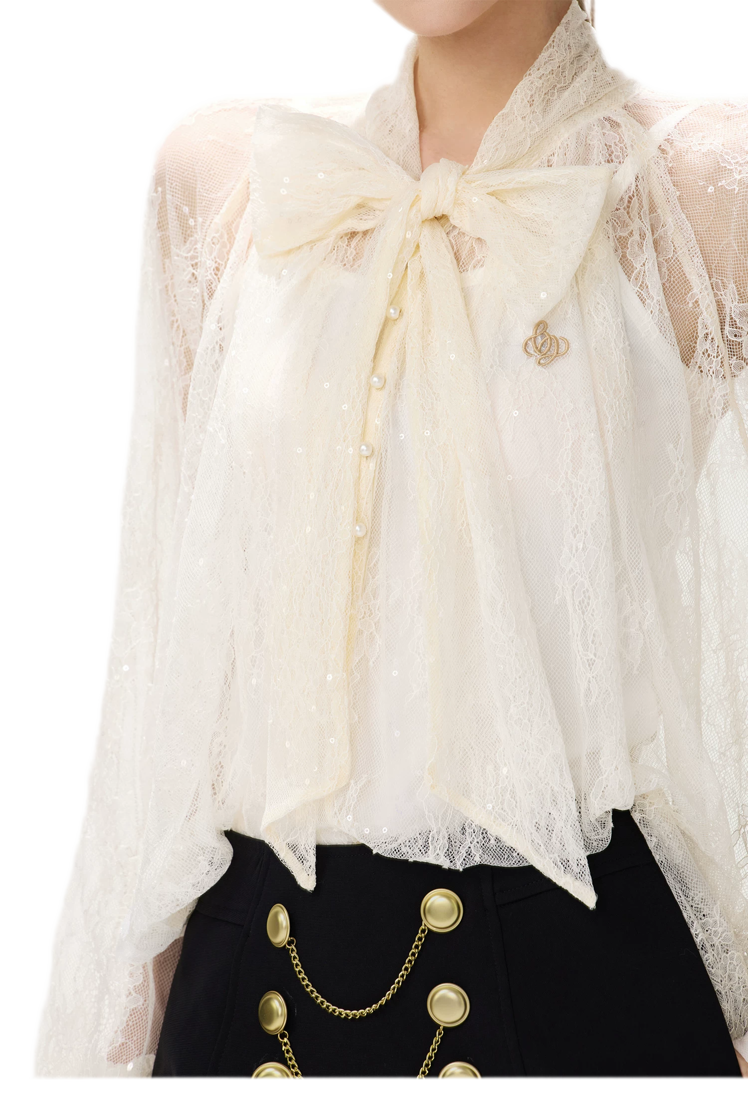 Sequin Lace Ribbon Blouse