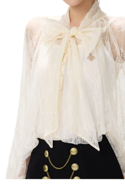 Sequin Lace Ribbon Blouse