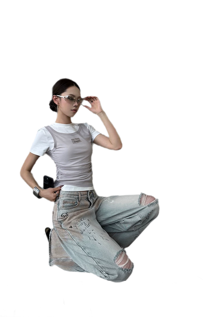 Layered Ruched Cropped T-Shirt