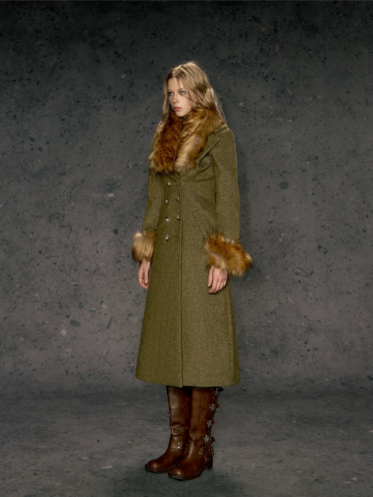 Faux Fur Collar Wool Coat