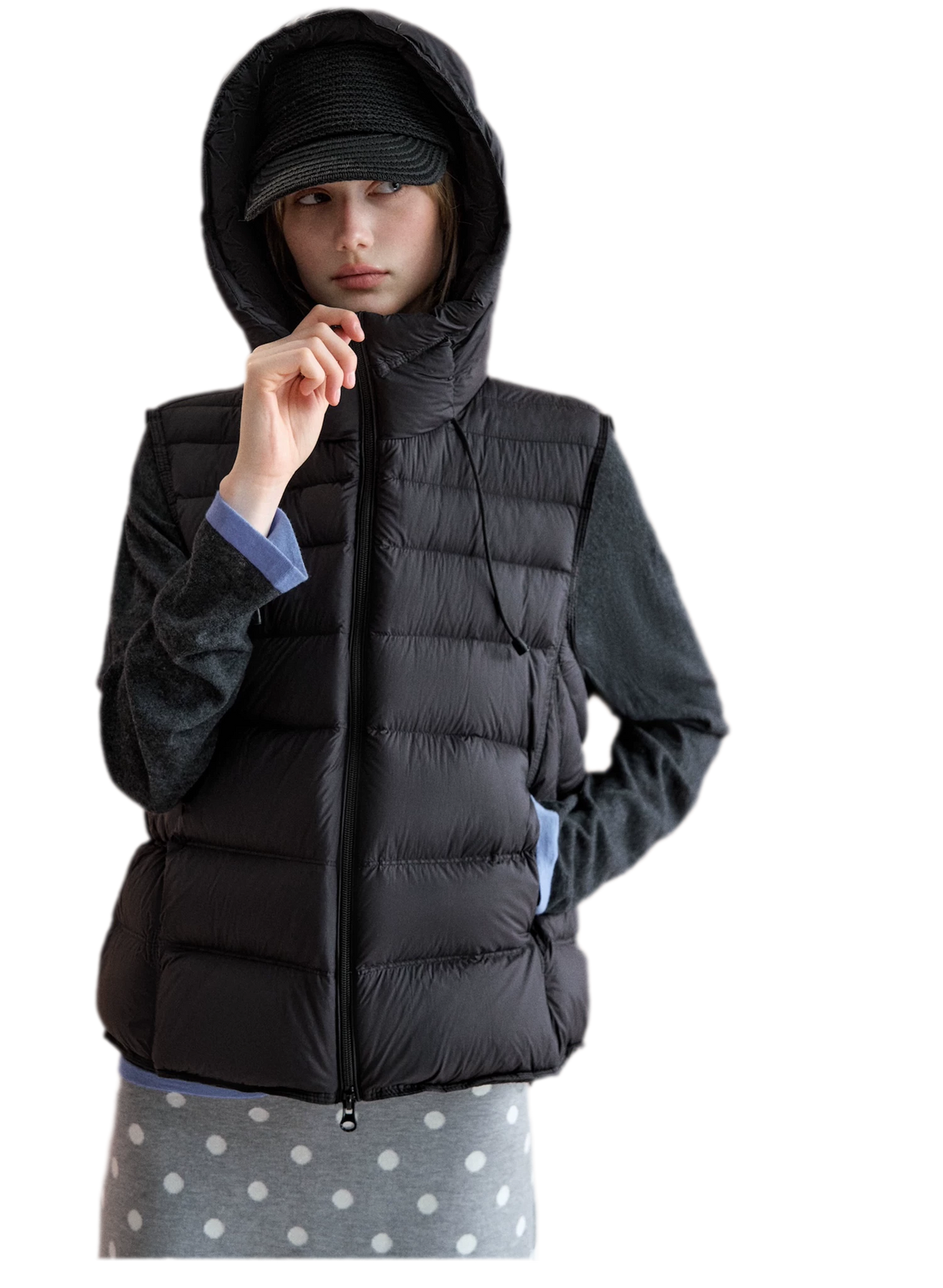 Cropped Hooded Duck-Down Vest
