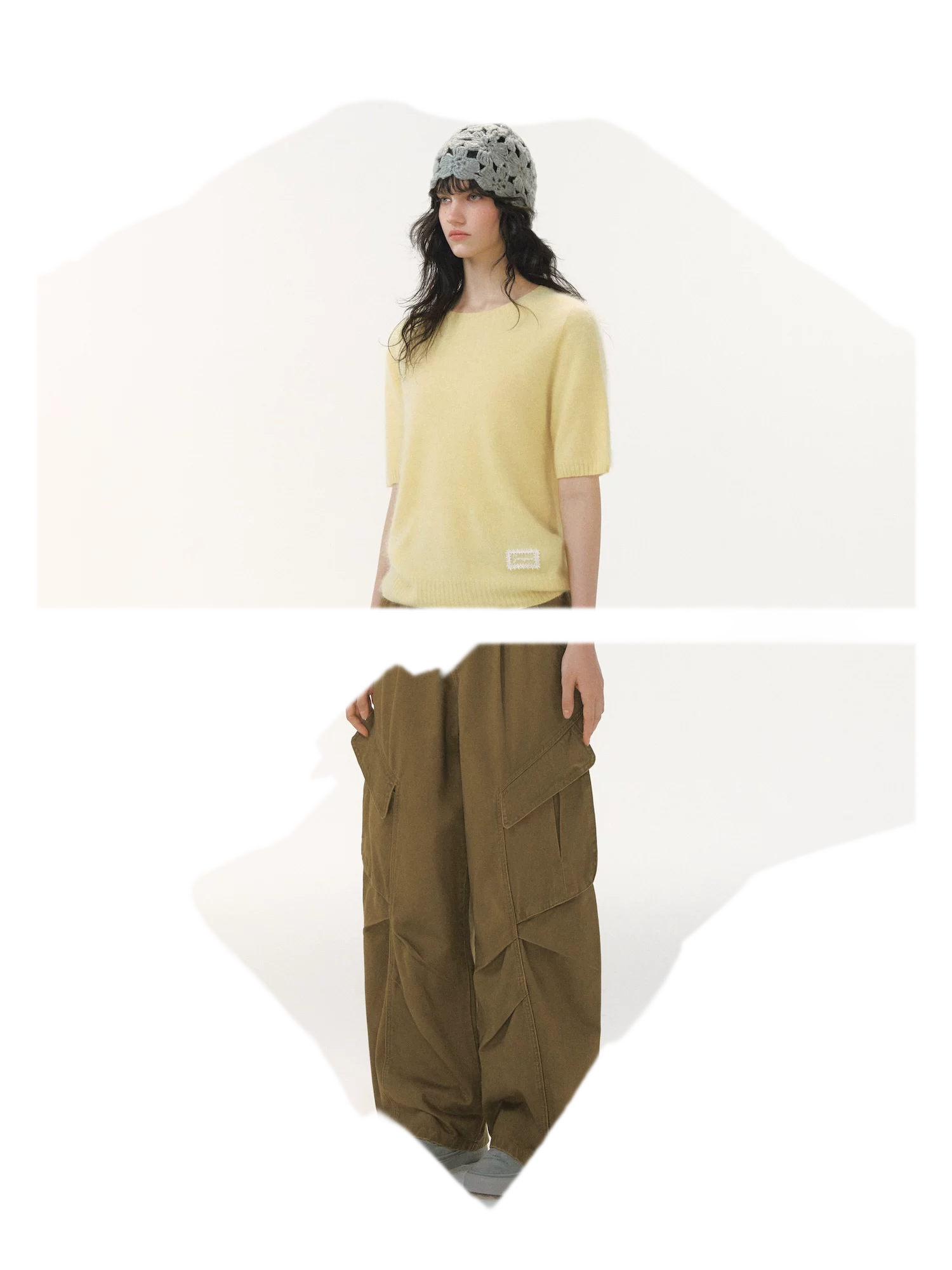 Pleated Wide-Leg Cargo Jeans