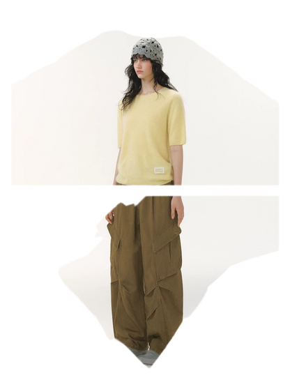 Pleated Wide-Leg Cargo Jeans