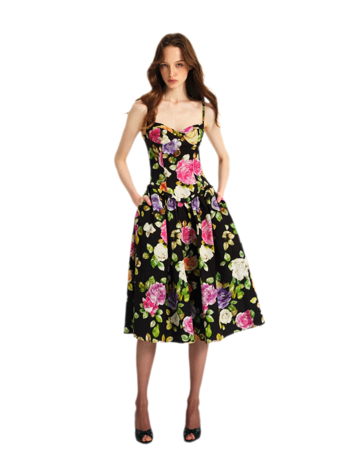 Robe en lyocell à taille marquée et motif floral