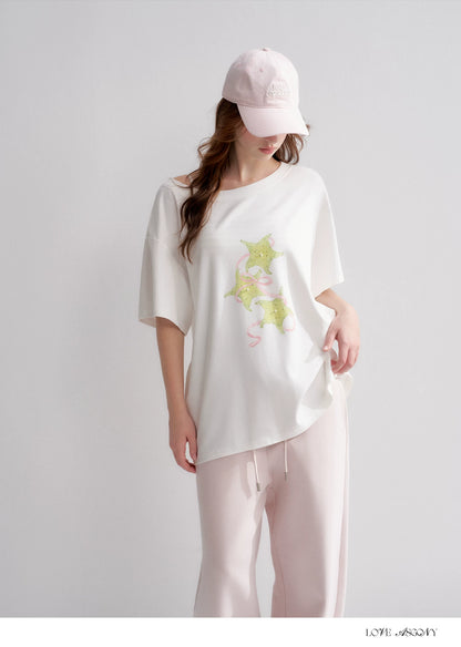 Asymmetrical Starfruit Print T-shirt