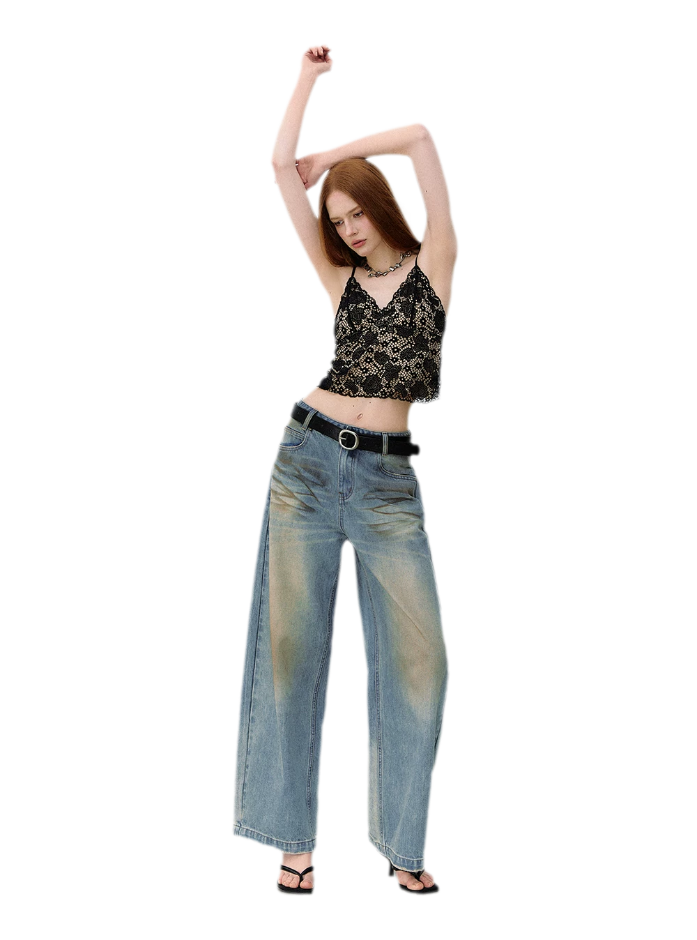 Denim Halter Top and Wide-Leg Jeans Set