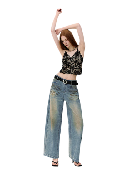 Denim Halter Top and Wide-Leg Jeans Set