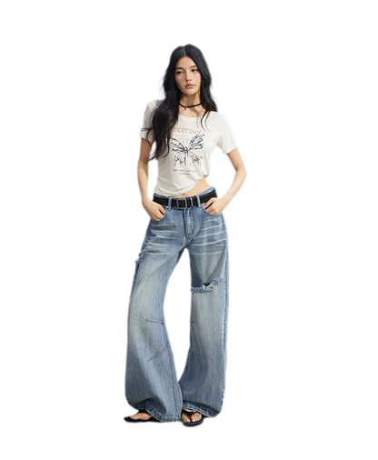 Distressed Curved Jeans