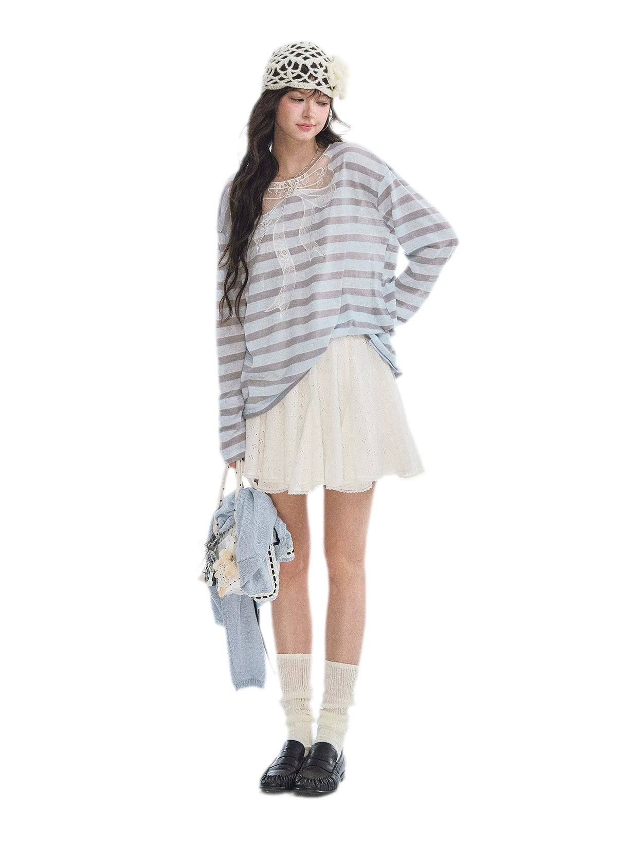Contrast Lace Bow Blouse