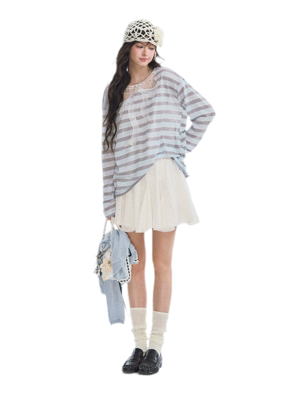 Contrast Lace Bow Blouse