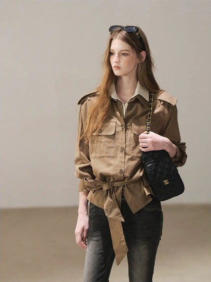 Cotton Linen Cinched Workwear Shirt