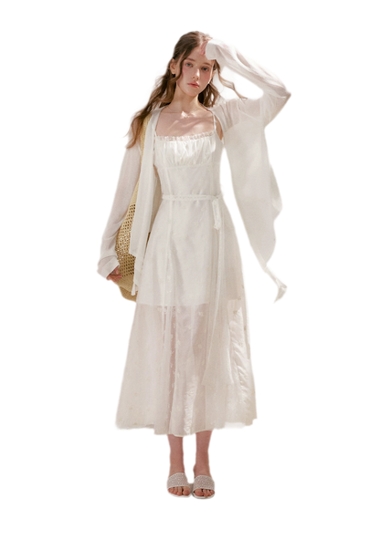 French Embroidered A-line Dress