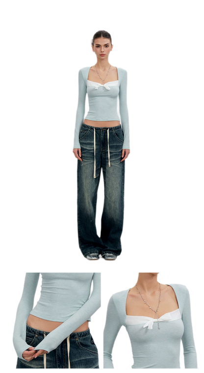 Square Neck Bow Top