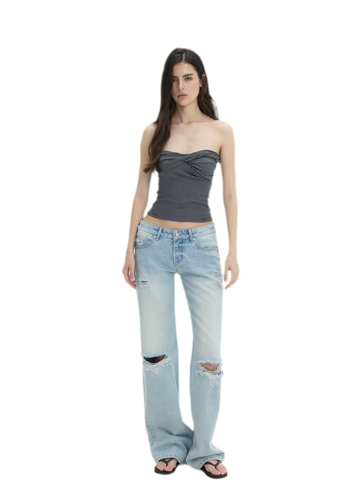 Washed Distressed Straight-Leg Jeans