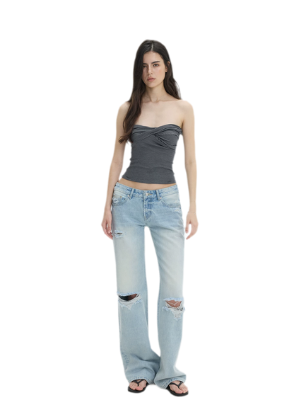 Washed Distressed Straight-Leg Jeans