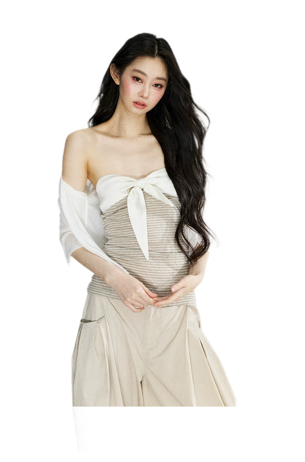 Striped Bow Bustier Cardigan