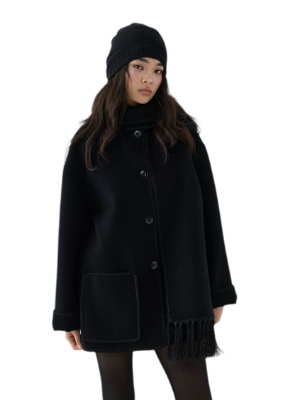 Double-Faced Wool Fringe Cape Coat