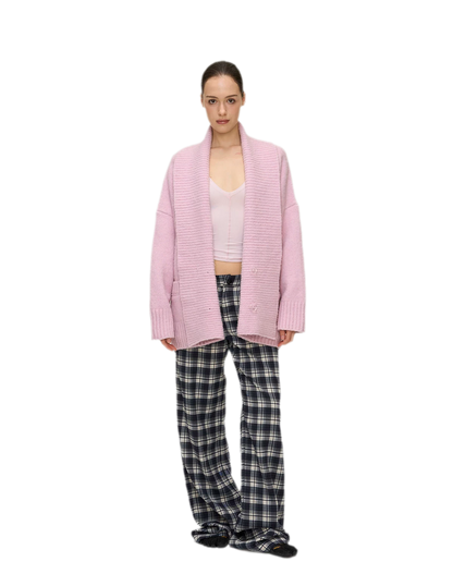 Brushed Plaid Wide-Leg Pants