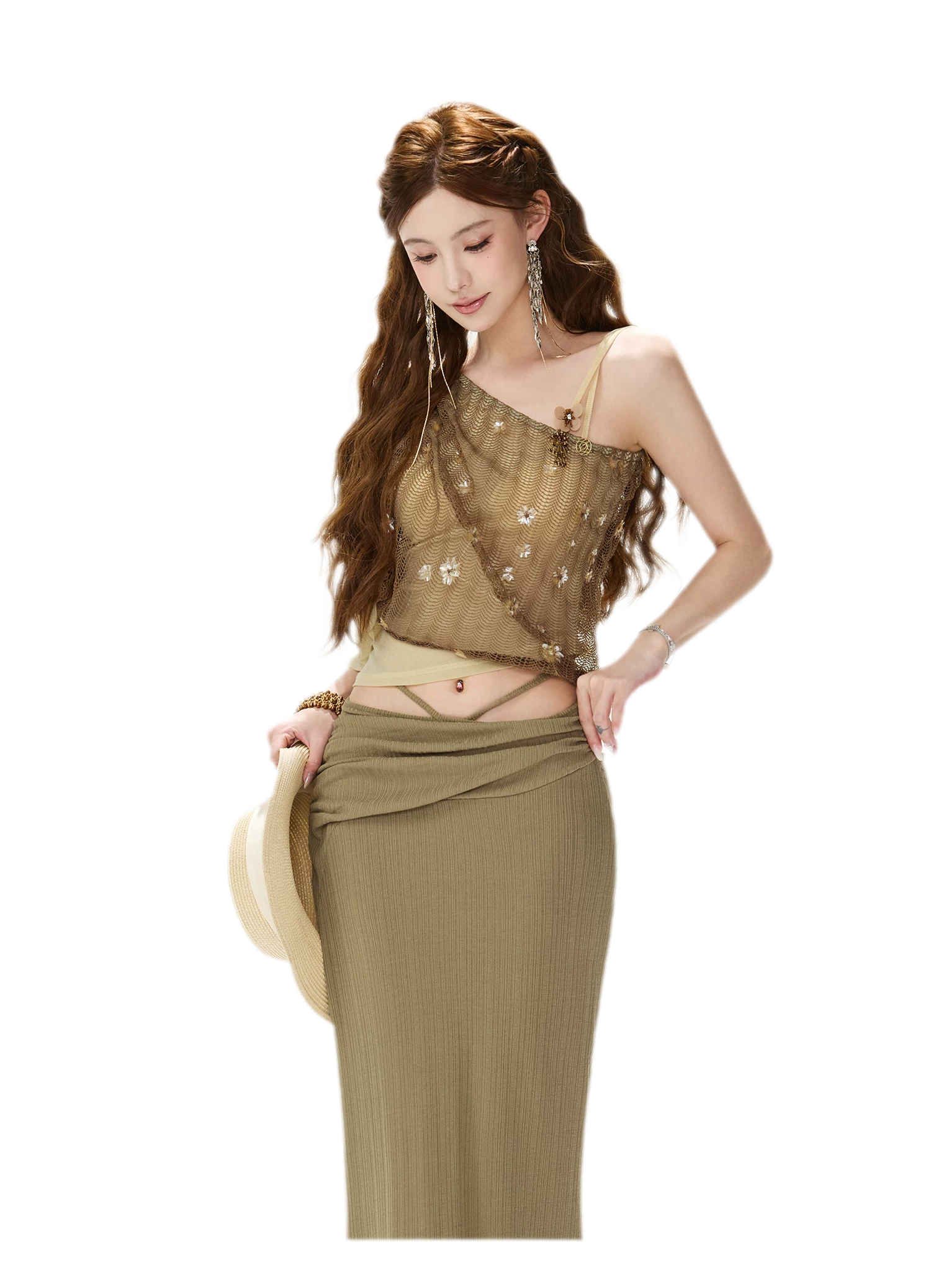 Beaded Mesh Crop Top