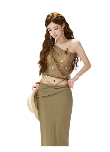 Beaded Mesh Crop Top