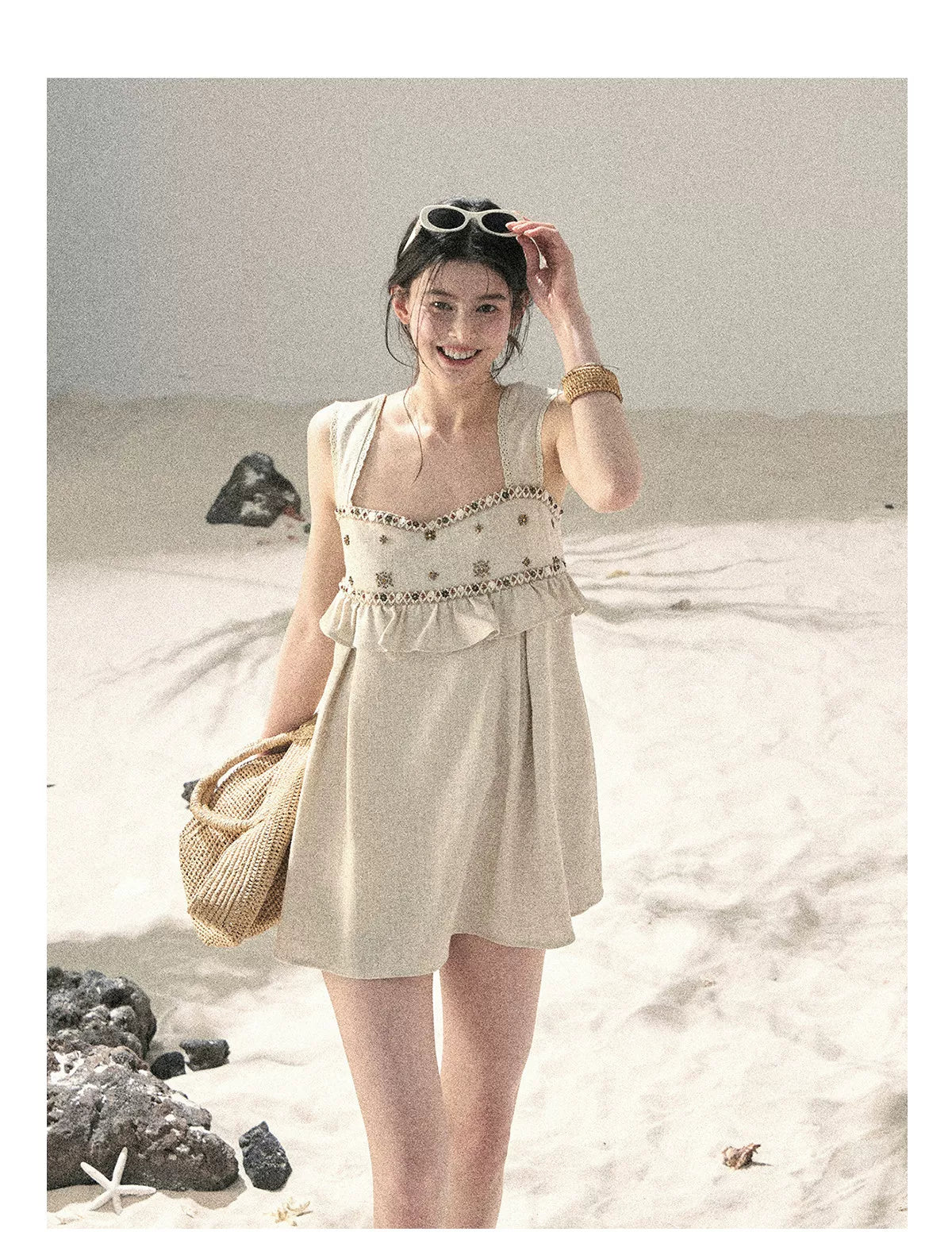 Sunlit Wheat Field Lace Strap Dress