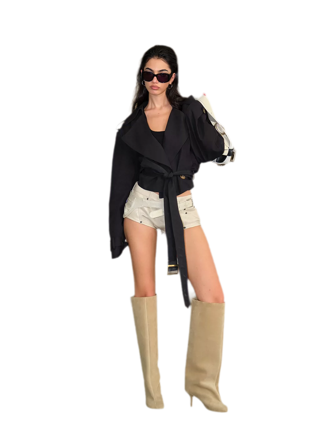 Cropped Belted Trench Jacket
