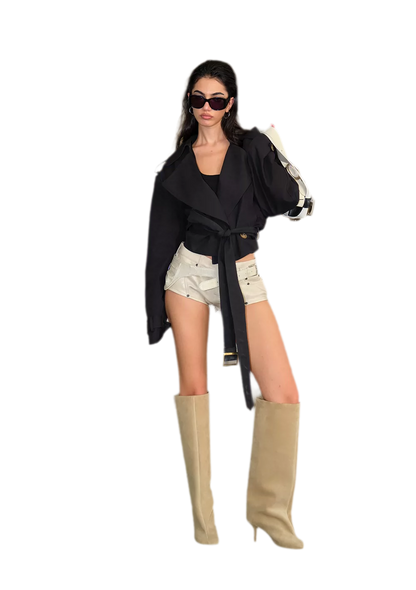 Cropped Belted Trench Jacket