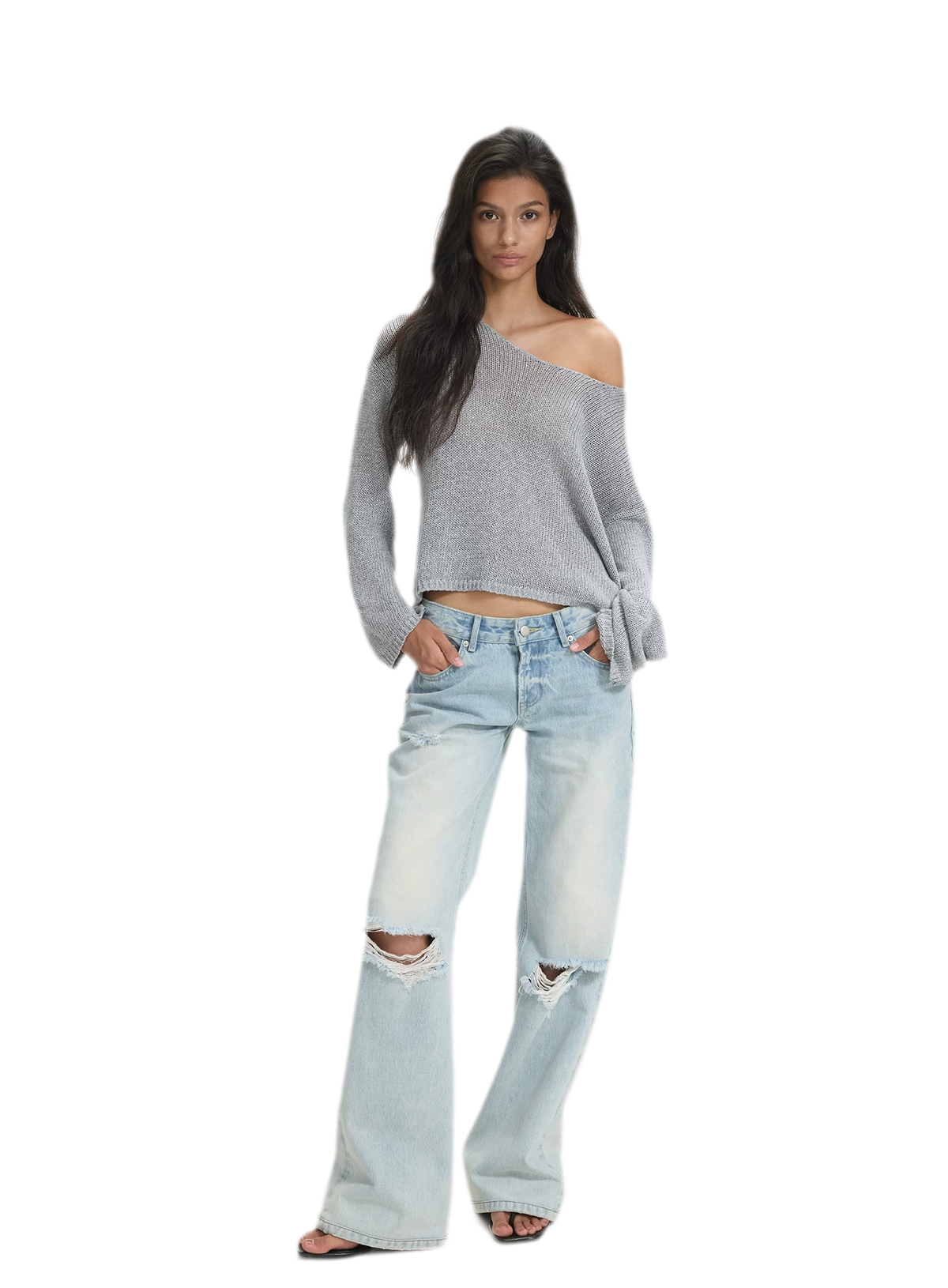 Openwork One-Shoulder Knit Top