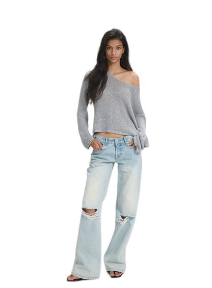 Openwork One-Shoulder Knit Top