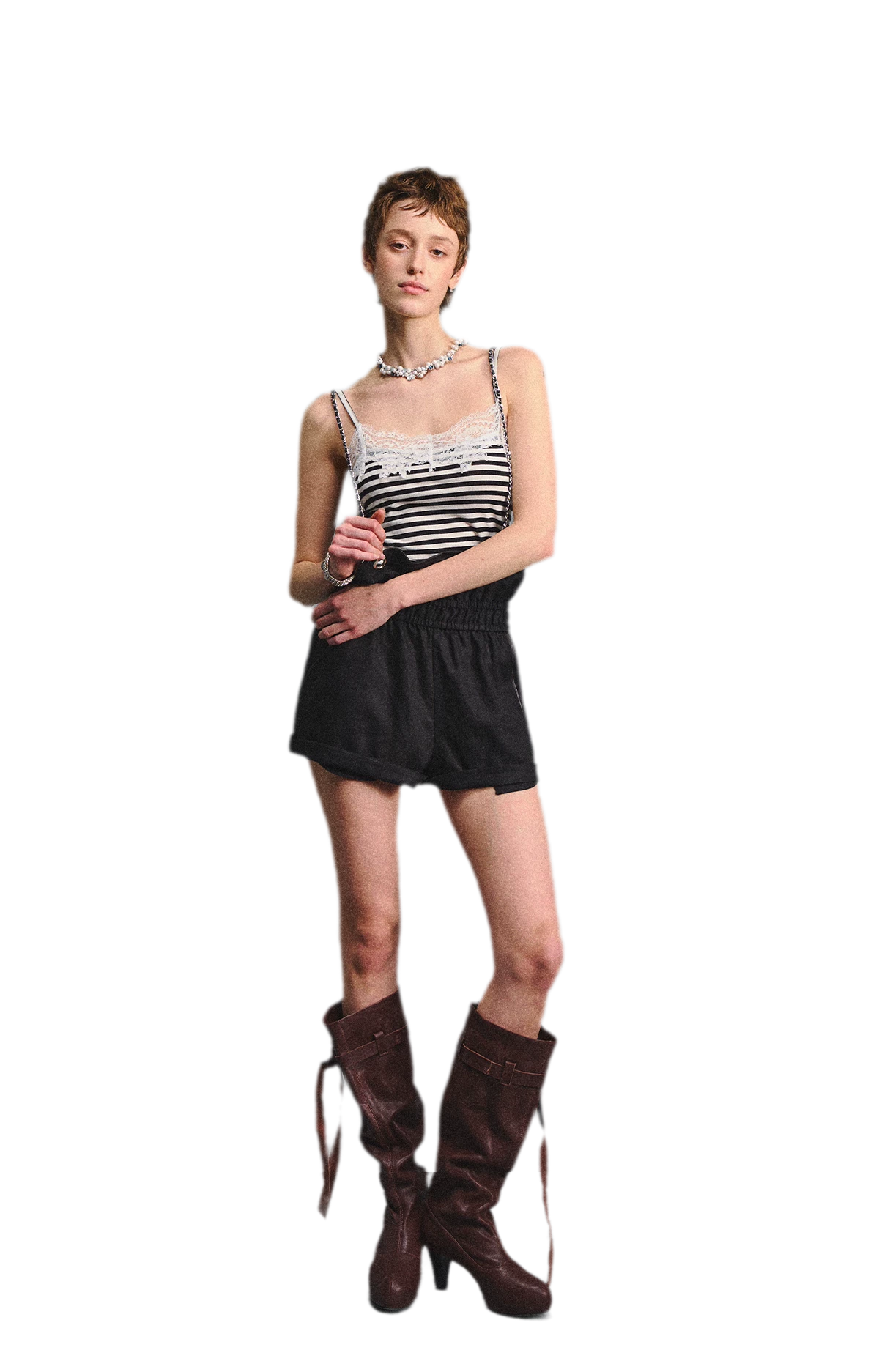 Chain Strap Suspender Shorts