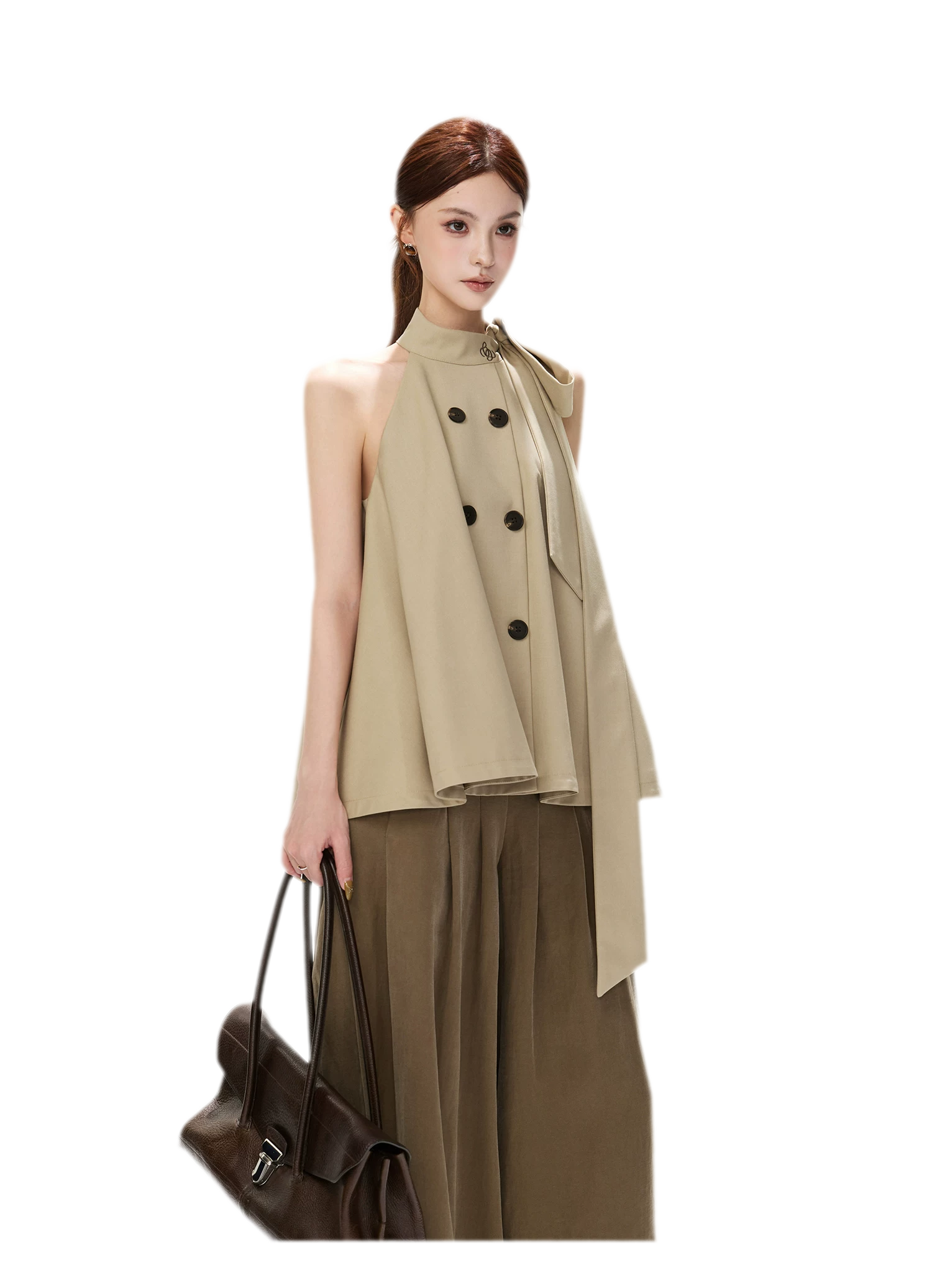 Twill Asymmetric Halter Top