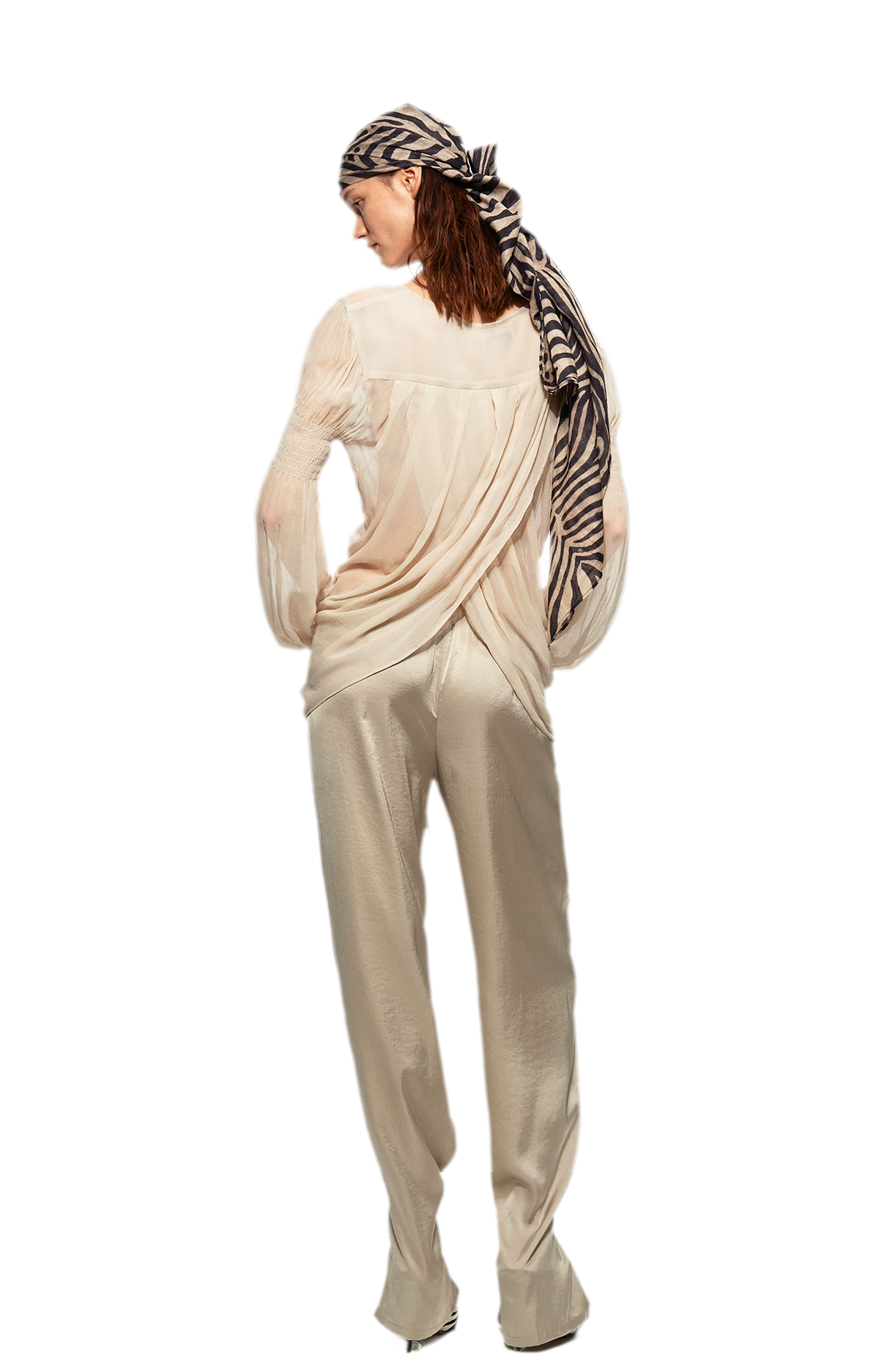 Pleated Bubble Sleeve Chiffon Blouse