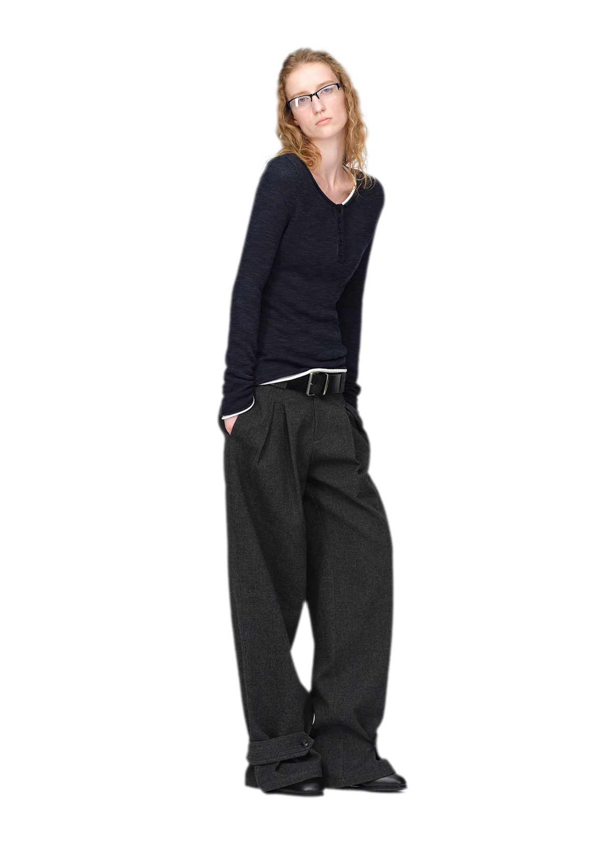 Pantalones de pierna ancha plisados con mezcla de lana
