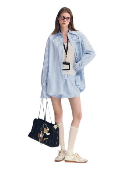 Striped Embroidered Shirt Set