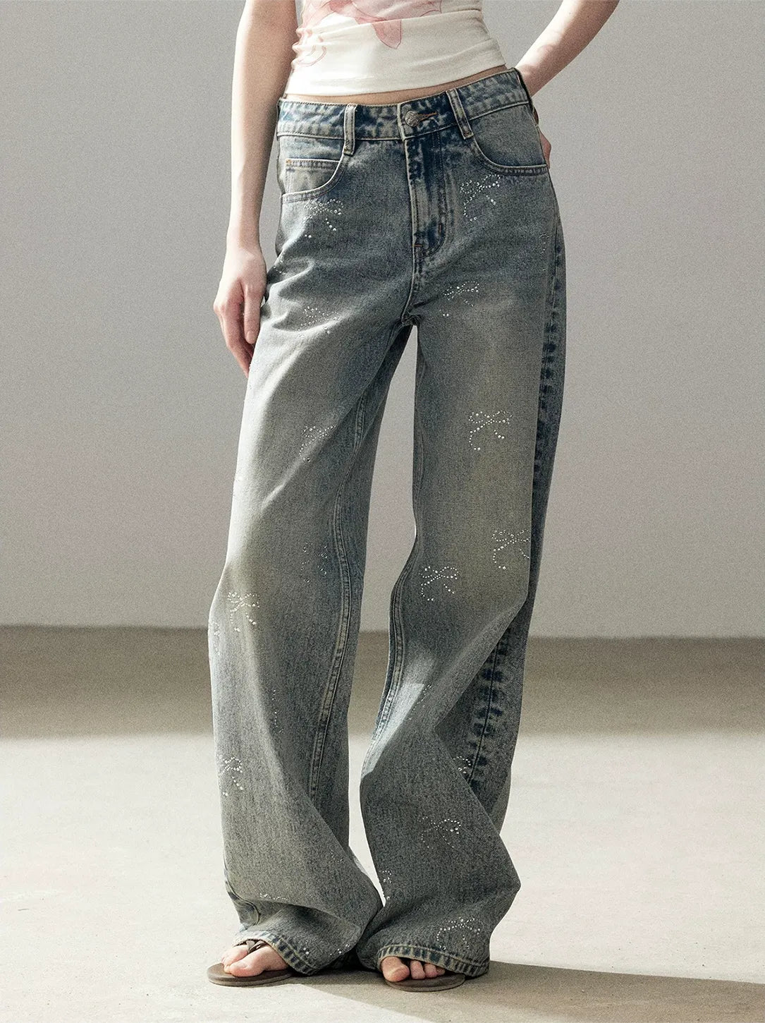 Rhinestone Wide-Leg Jeans