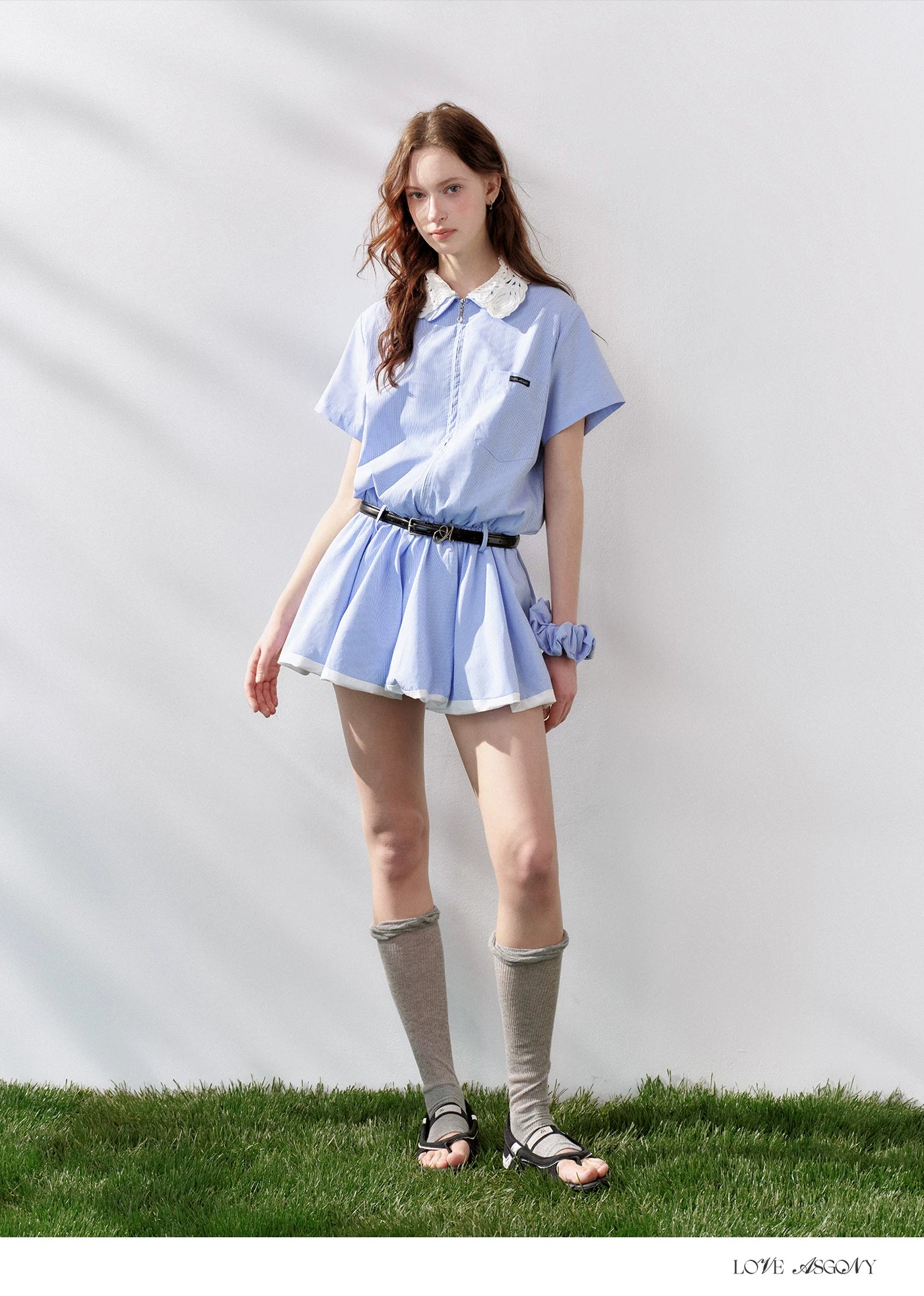 Lace Collar Half-Zip Waist Dress