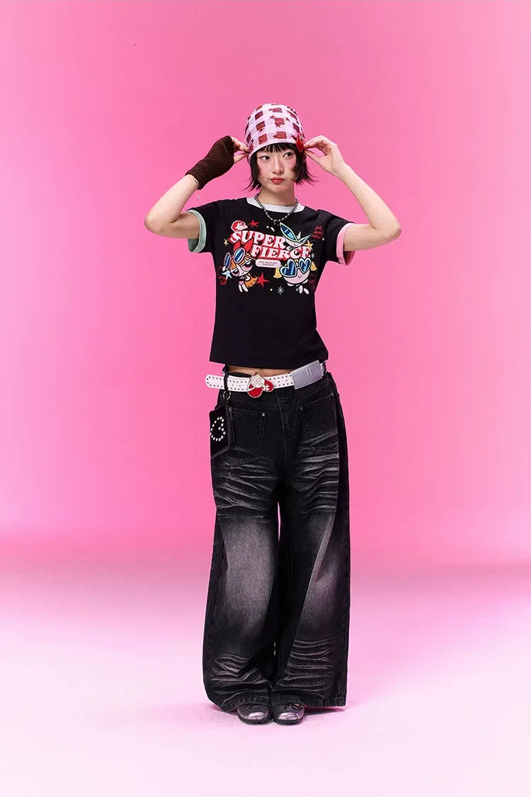 Contrast Print Fitted T-Shirt