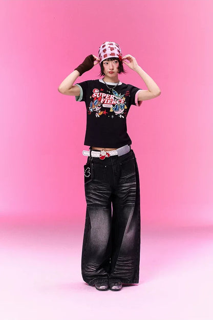Contrast Print Fitted T-Shirt