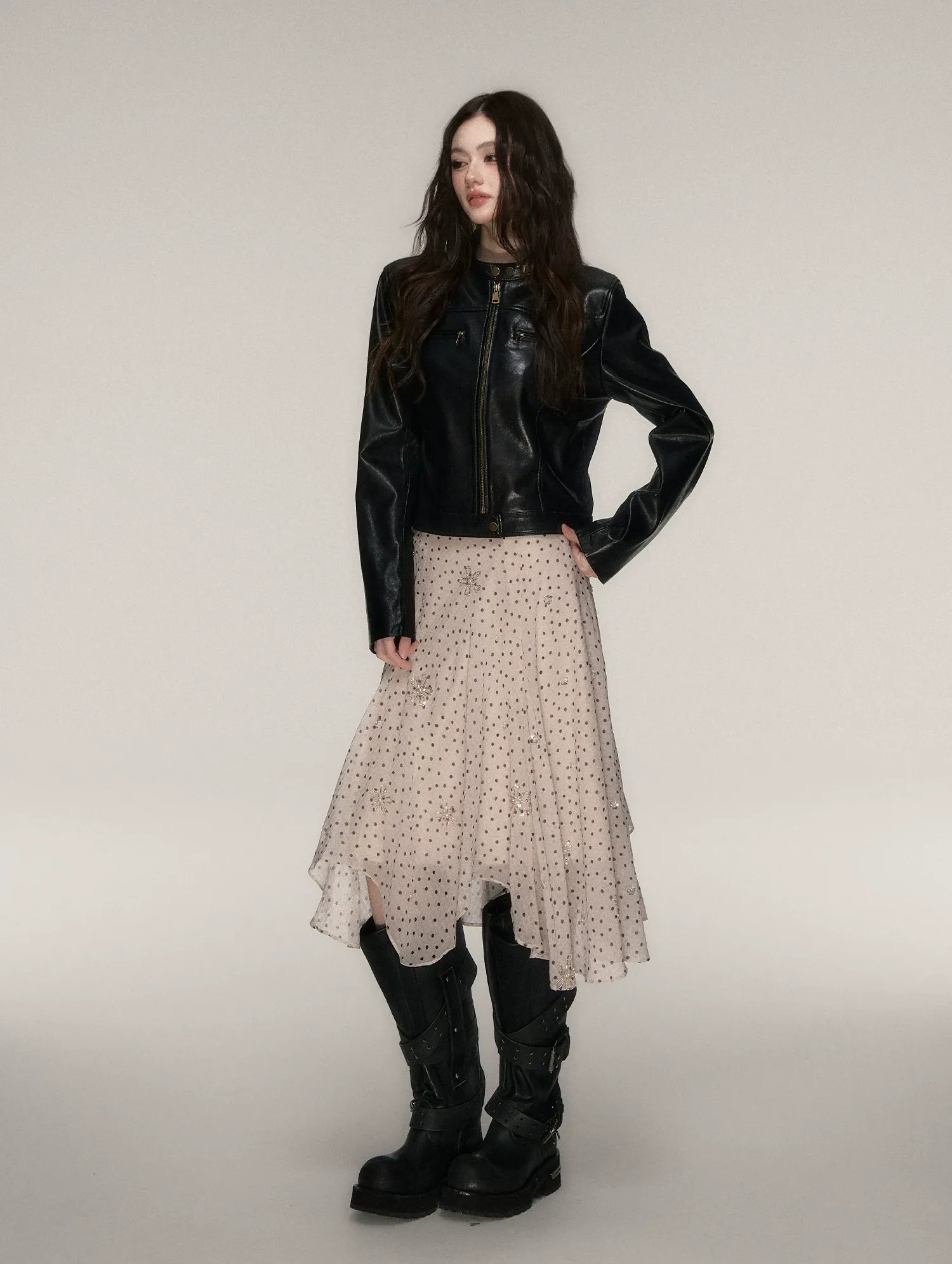Vintage Stand-Collar Leather Jacket