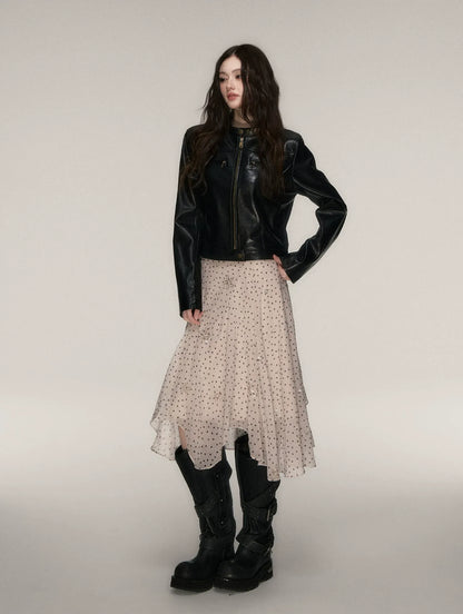 Vintage Stand-Collar Leather Jacket