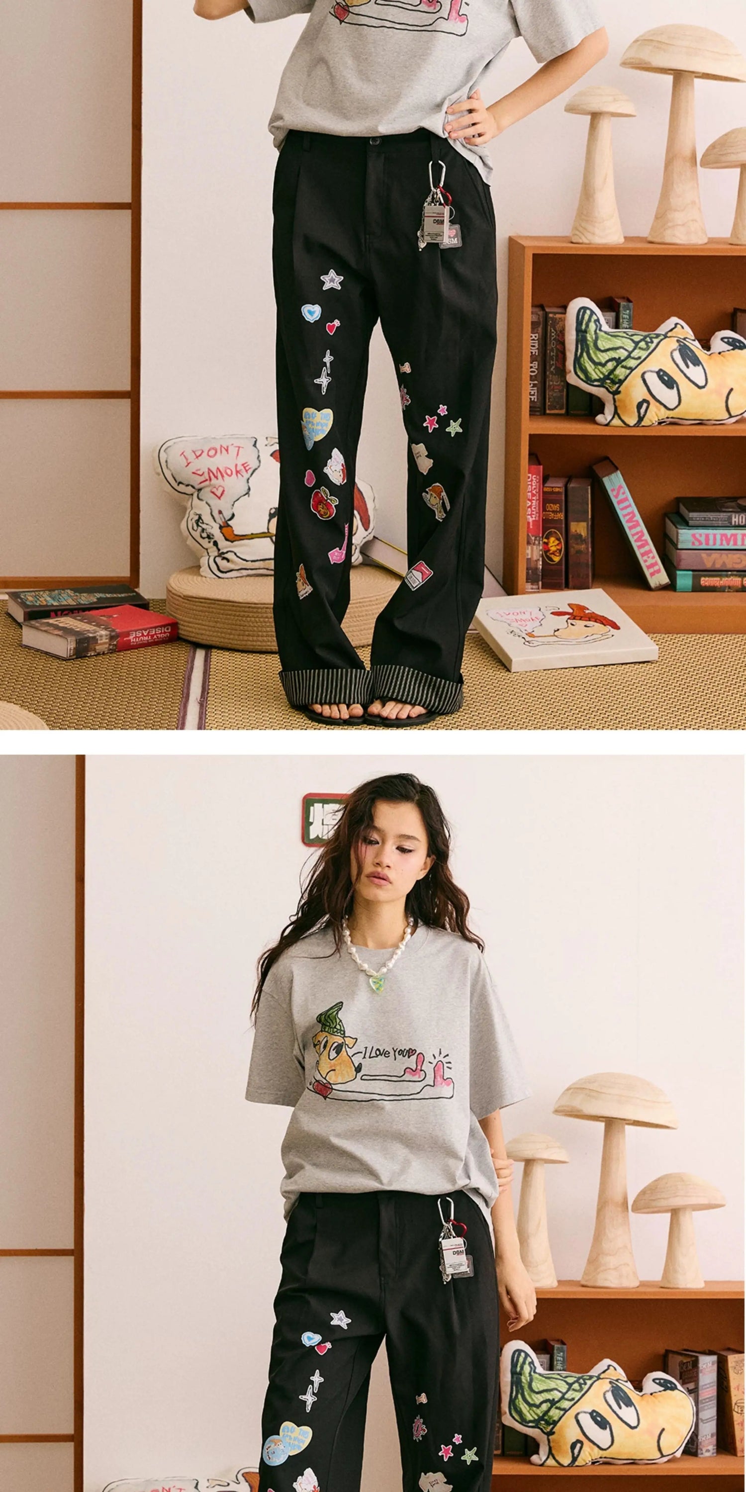 Cute Dog Sticker Cuffed Pants
