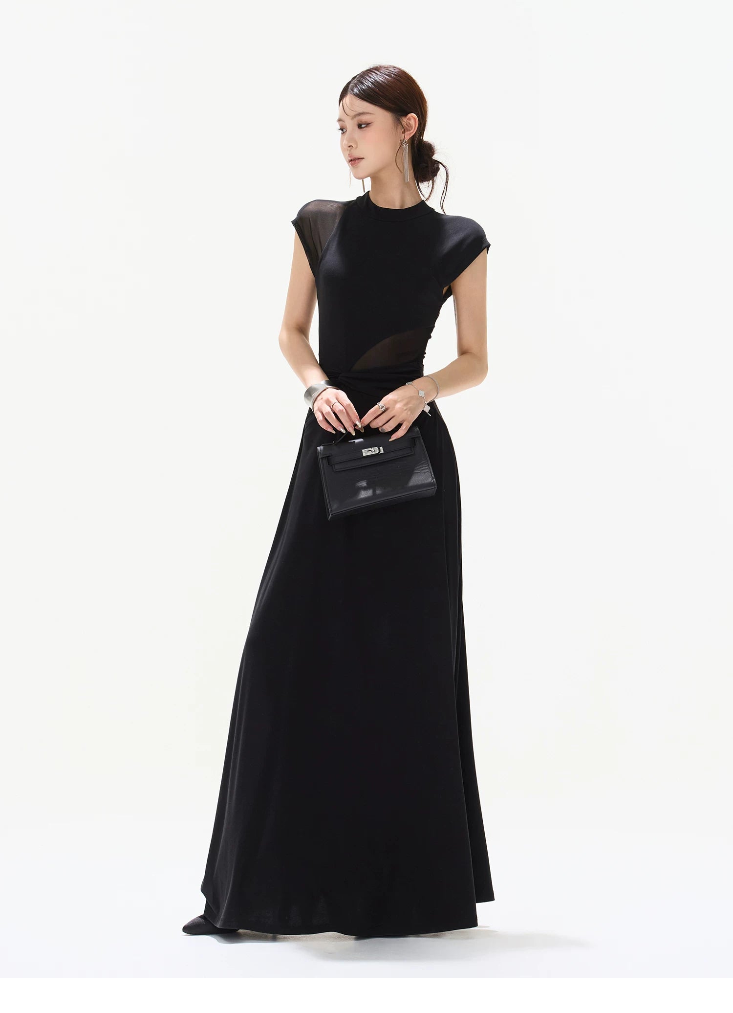 Black Swan Prologue Knot Mesh Sleeve Waist Dress