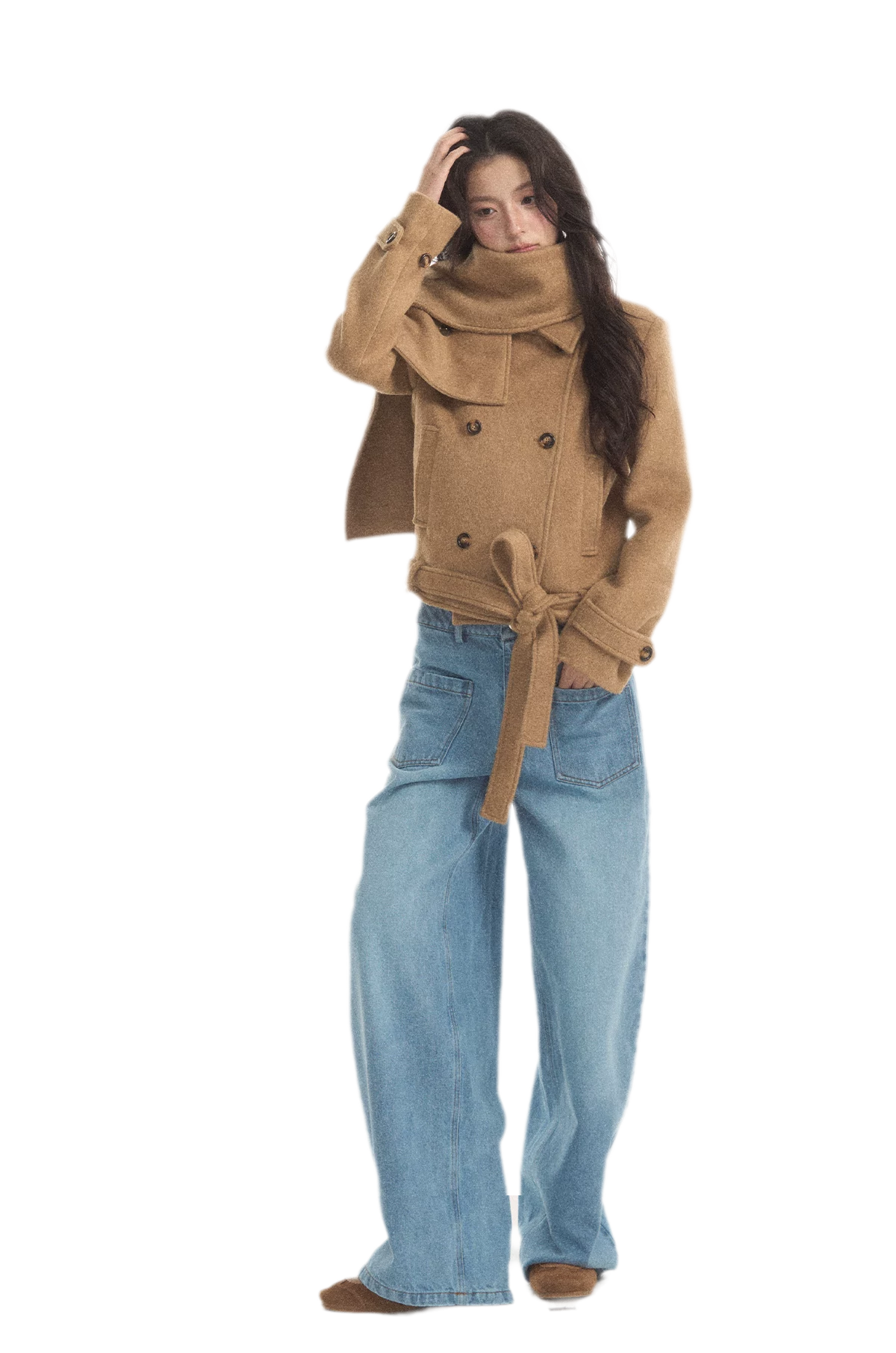 Wool Double-Breasted Cropped Coat