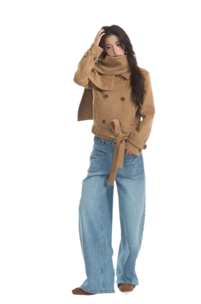 Wool Double-Breasted Cropped Coat
