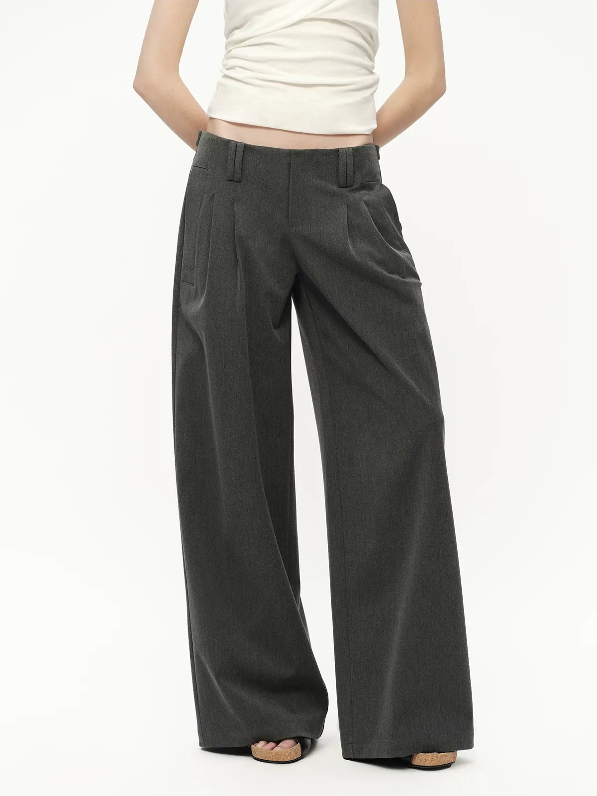 Gray Wide Leg Suit Pants