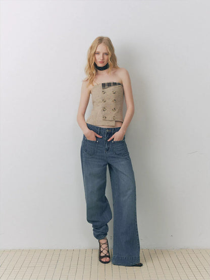 Plaid Bustier Top