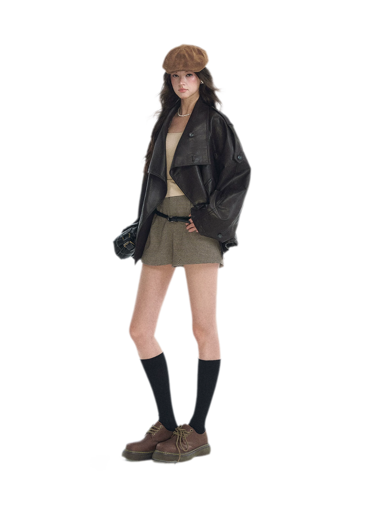 Faux-Leather Oversized Double-Breasted Jacket