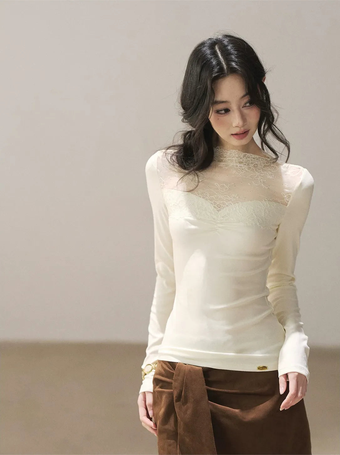 Sheer Lace Mock Neck Top
