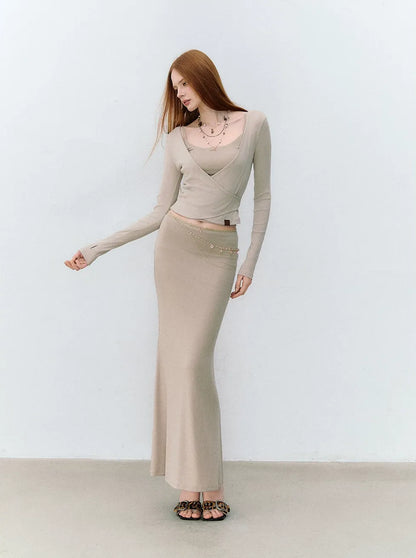 X-line Lace Trim Camisole, Pullover &amp; Mermaid Skirt