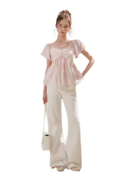 Tencel Lace V-Neck T-Shirt